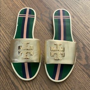 Tory Burch Gold and Green Sandals